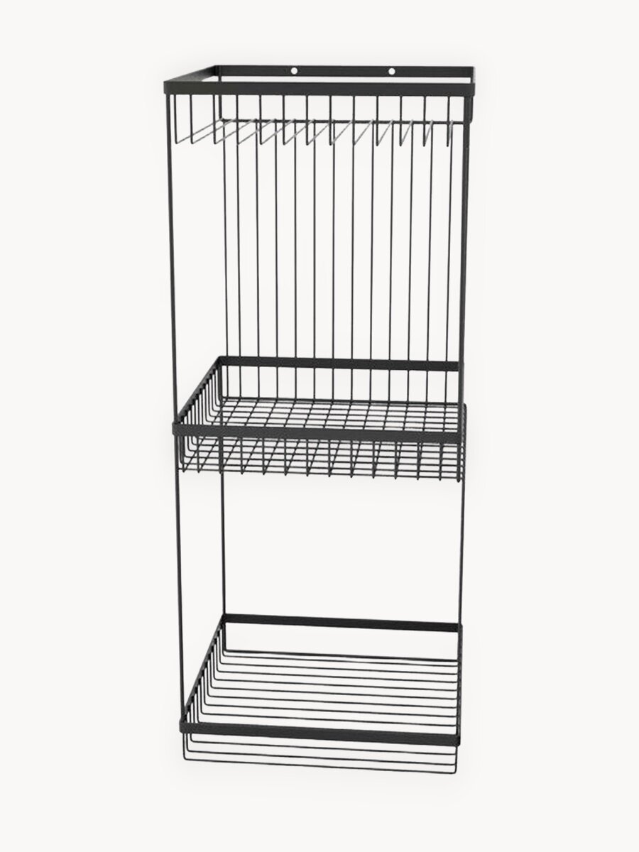 Полка для ванной Fora "CONNECT", угловая, решетчатая, 3 яруса, черная