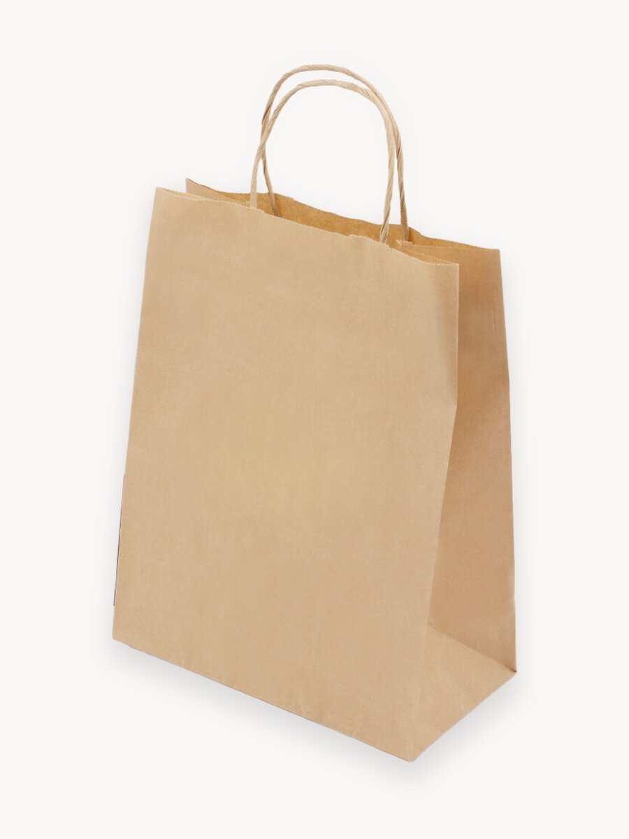 Бумажный пакет крафт с кручеными ручками, 22х12х28 см, 25 шт