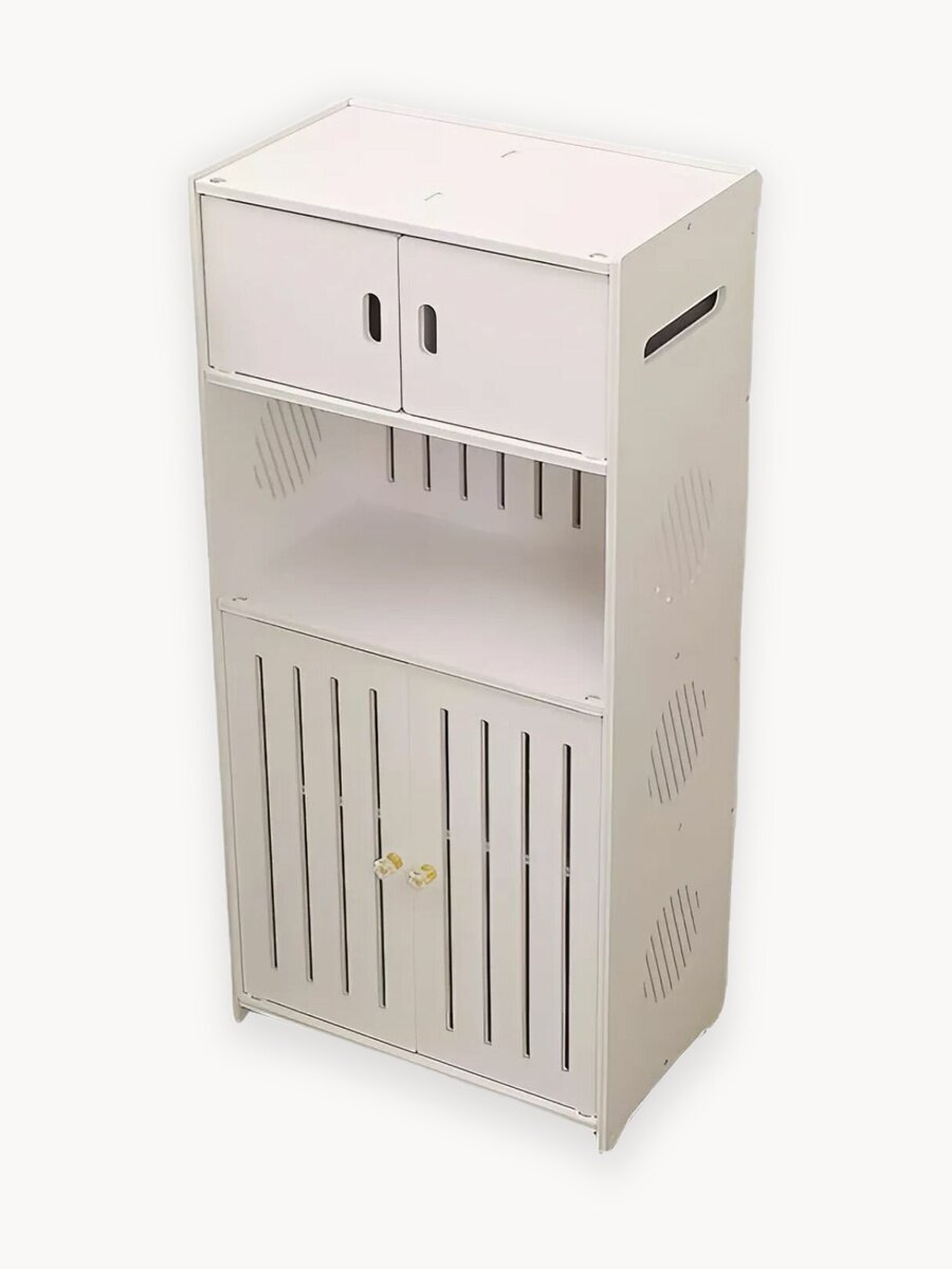 Шкаф в ванную напольный с полками и дверцами