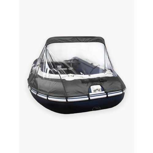 Тент носовой для лодки ПВХ премиум, универсальный, цвет серый. Супер прозрачный.