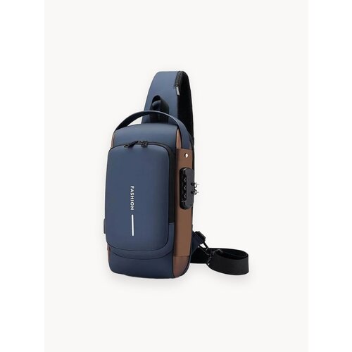 Дорожная сумка рюкзак противоугонный через плечо туристический с кодовым замком, универсальный повседневный с usb глубокий синий- темно коричневый