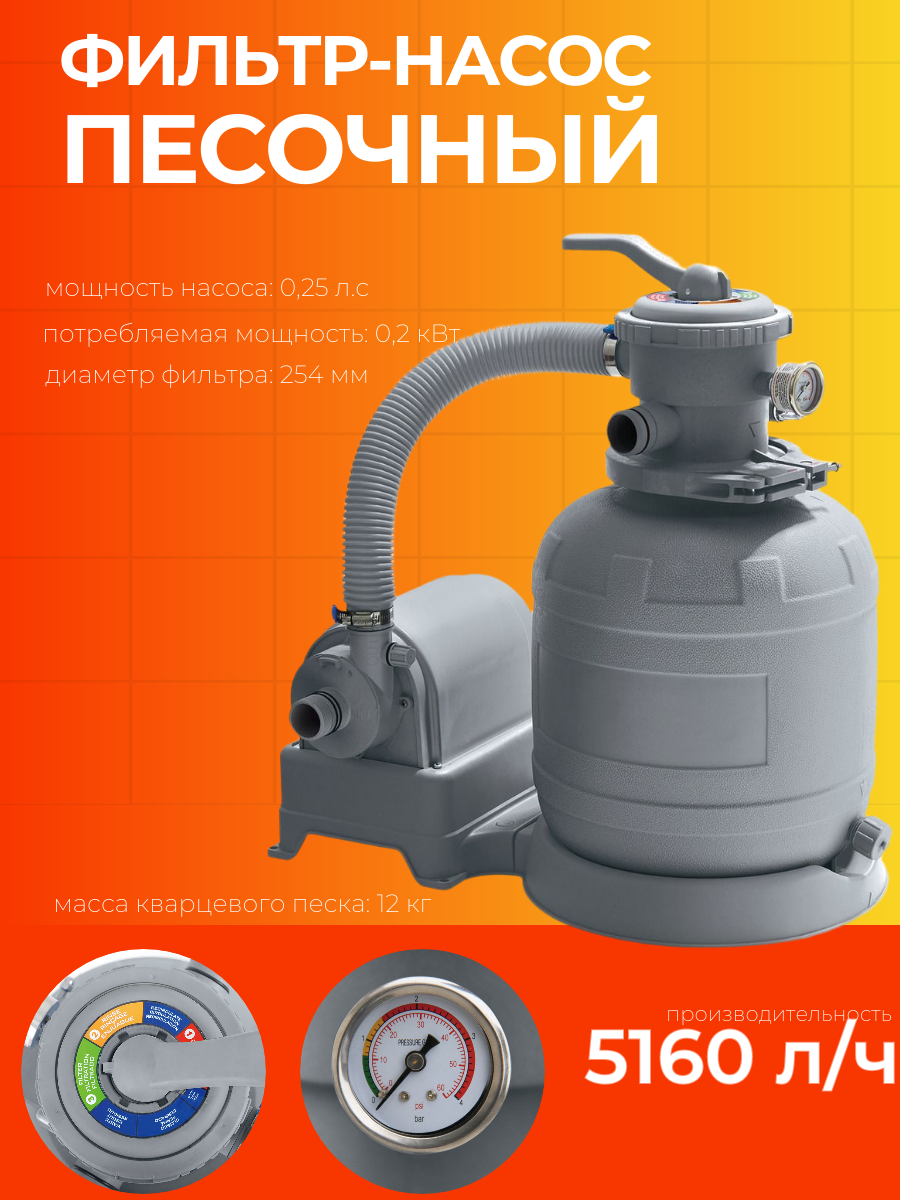 Песочный фильтр-насос "Laguna Vista ST1600", для бассейна, 220V, 5100л/ч