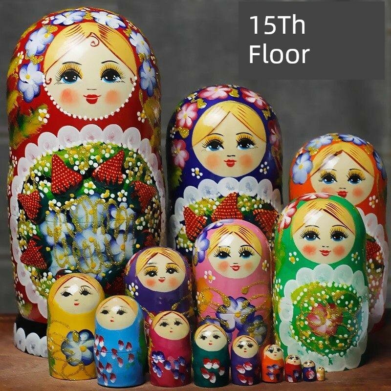 Русская деревянная матрёшка 15 слоев с красной клубникой и лаковым покрытием, 31 см