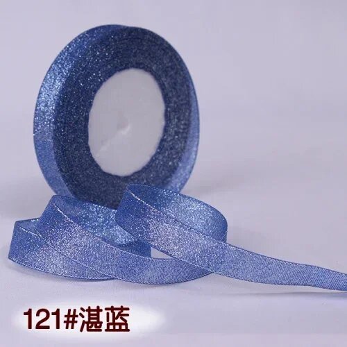 Лента блестящая 25 ярдов 6-40 мм для рукоделия Синий, 10mm Glitter, royal blue