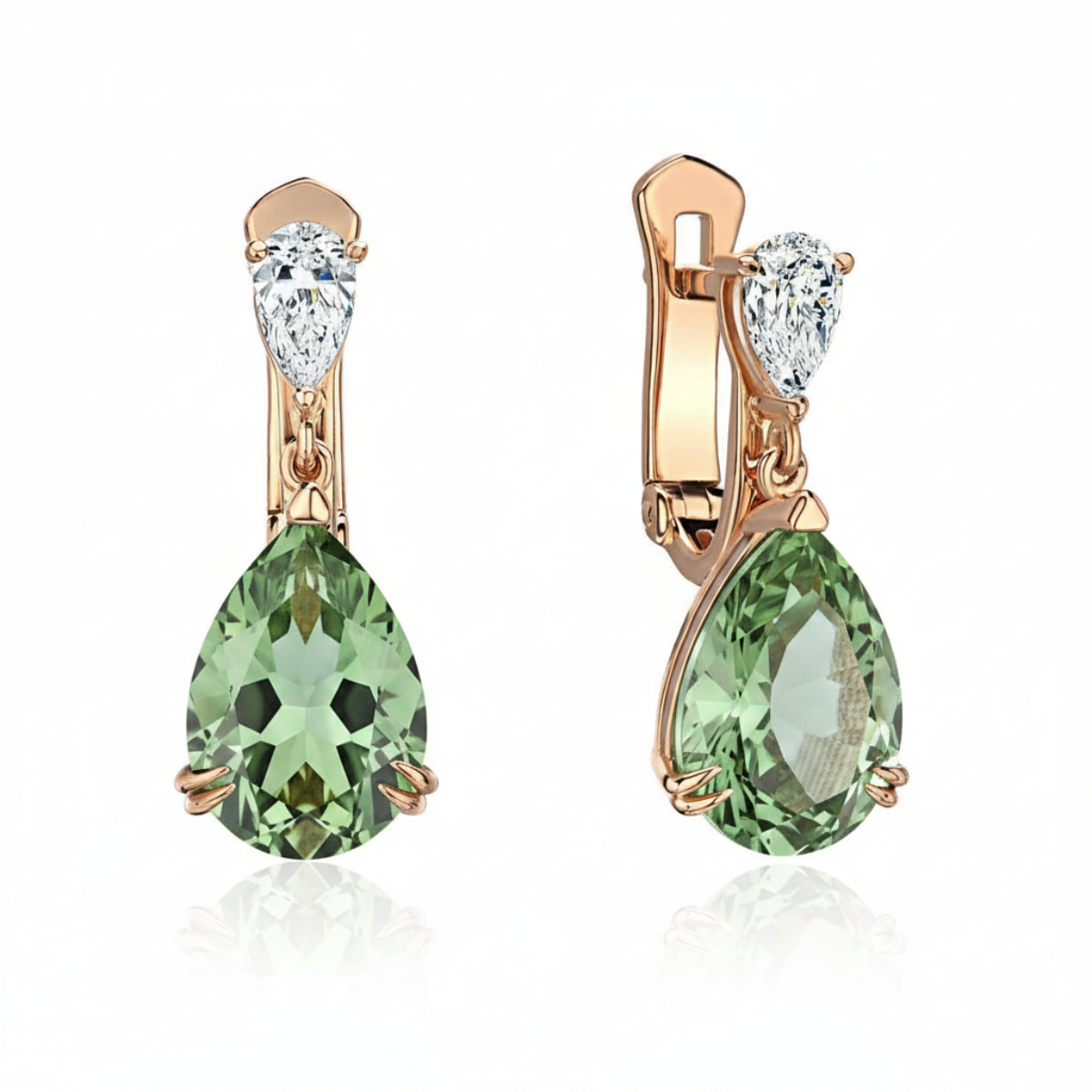 Серьги Эстет, красное золото, 585 проба, празиолит, фианит