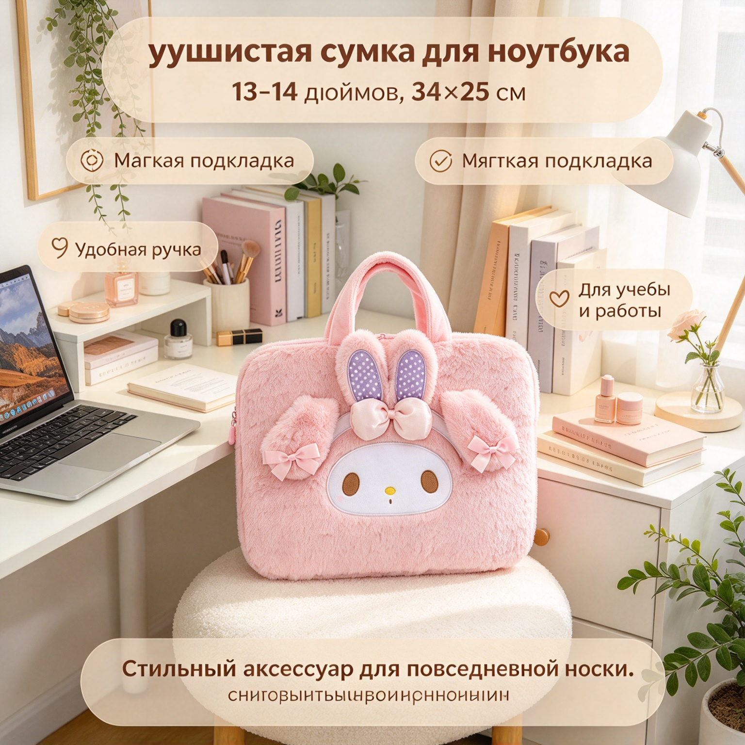Милая пушистая сумка для ноутбука, чехол для ноутбука 13-14 дюймов и , защитная сумка для ноутбука, для девушек