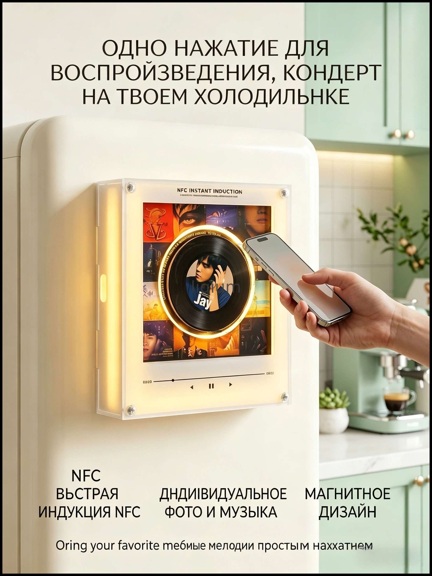 Магнитный холодильник стикер с NFC, поет и светится, вращающийся декоративный элемент