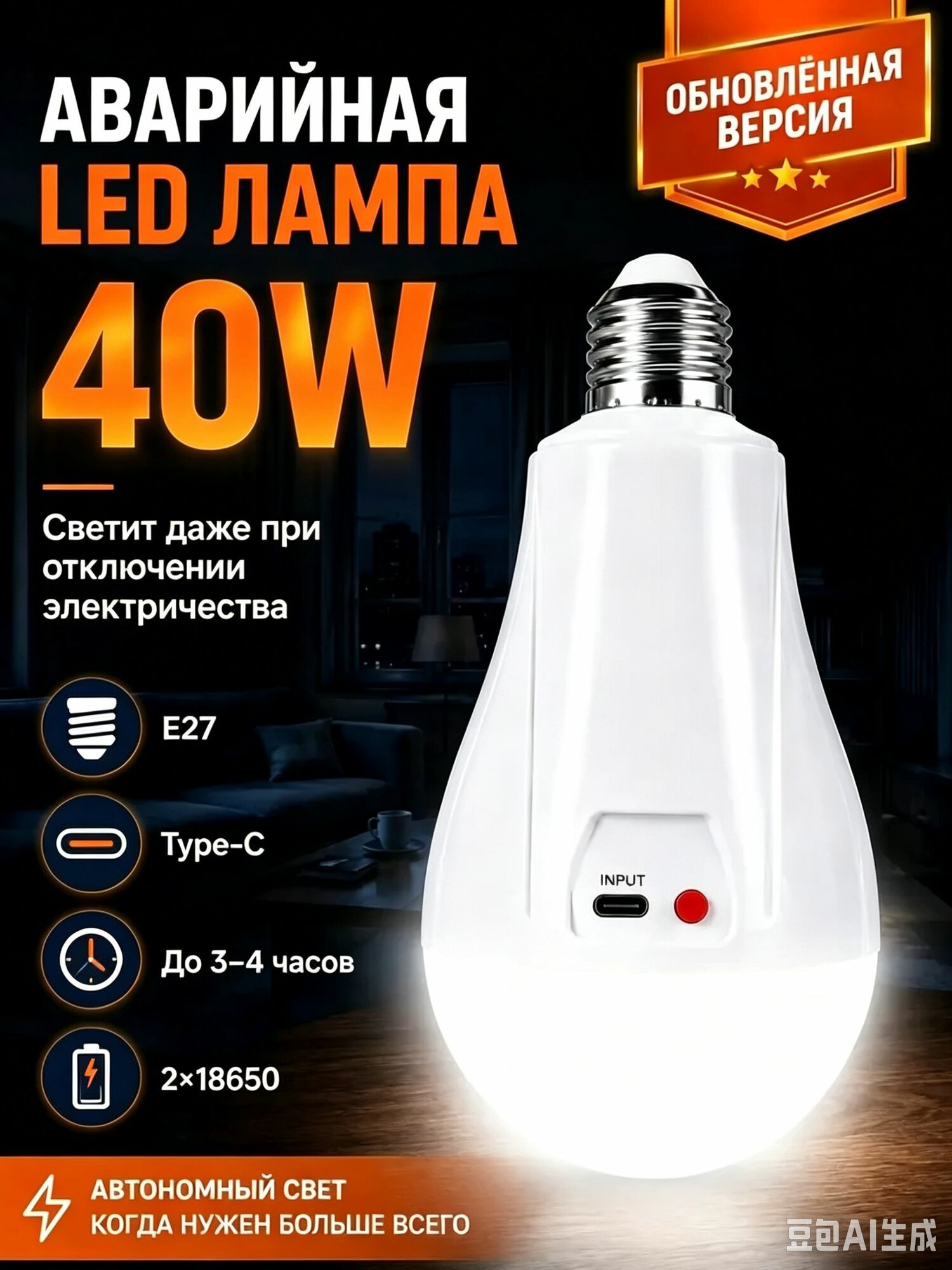 Лампочка, Цоколь: E27, 40 Вт, Светодиодная, 1 шт, Артикул: 5757084429