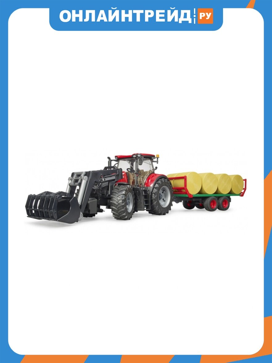 Масштабная модель Bruder 03-198 Трактор Case IH Optum 300CVX с погрузчиком, прицепом и 8 тюками