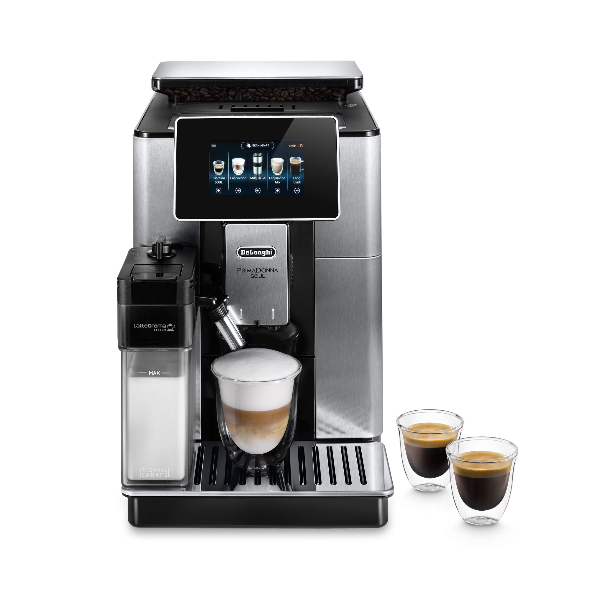 Кофемашина DeLonghi PrimaDonna SOUL ECAM610.75. MB, металлик/черный, с кофейником
