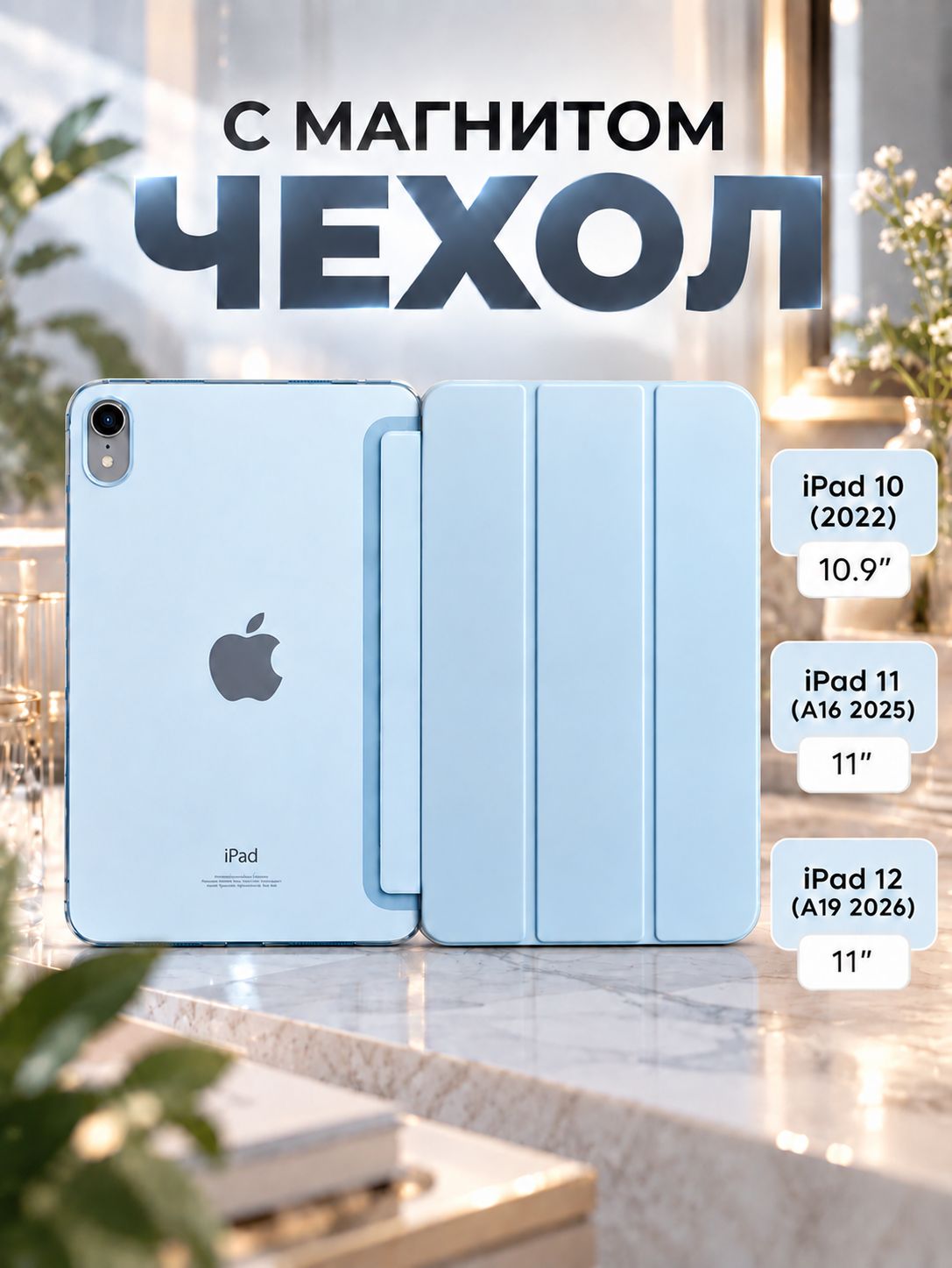 Чехол на айпад 11 2025 прозрачный с авто-сном и подставкой Синий