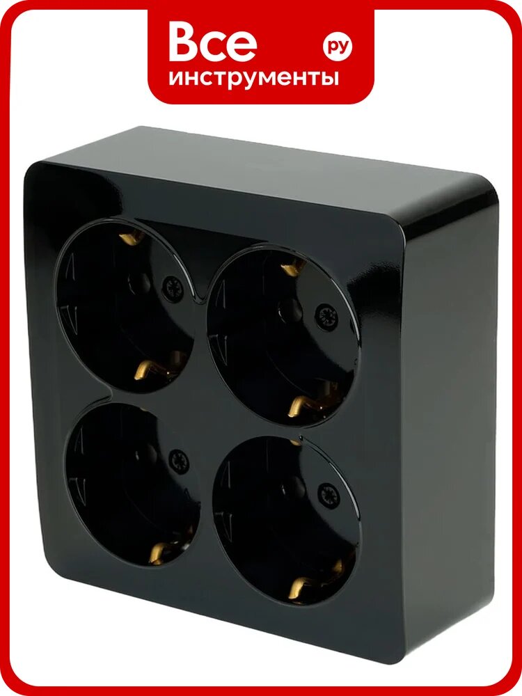 Розетка 4-местная STEKKER с/з открытой установки, квадрат, 250в, 16а, ip20, серия софия, черный, mst16-14s-02, 49322