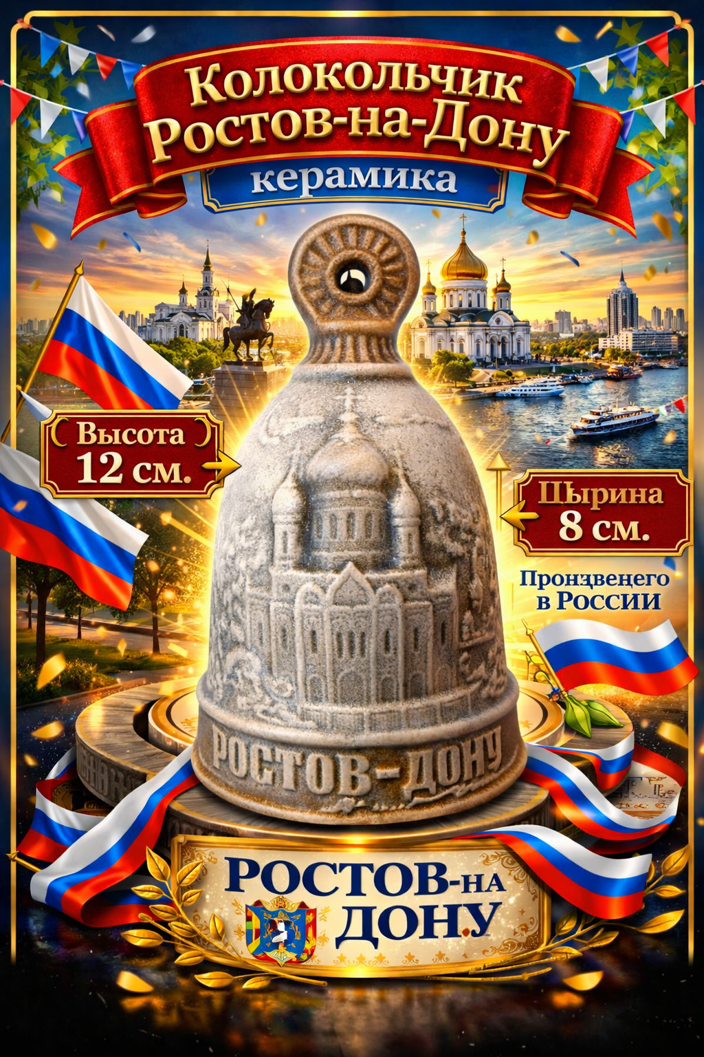 Сувенирный колокольчик "Ростов на Дону" с редутом от бренда PRESENT61