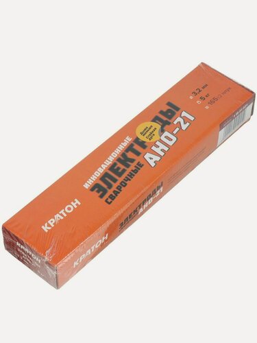 Изображение товара Электроды Кратон АНО-21 3.2 мм 5 кг для ручной дуговой сварки. Качественные сварочные материалы в коробке для всех положений.