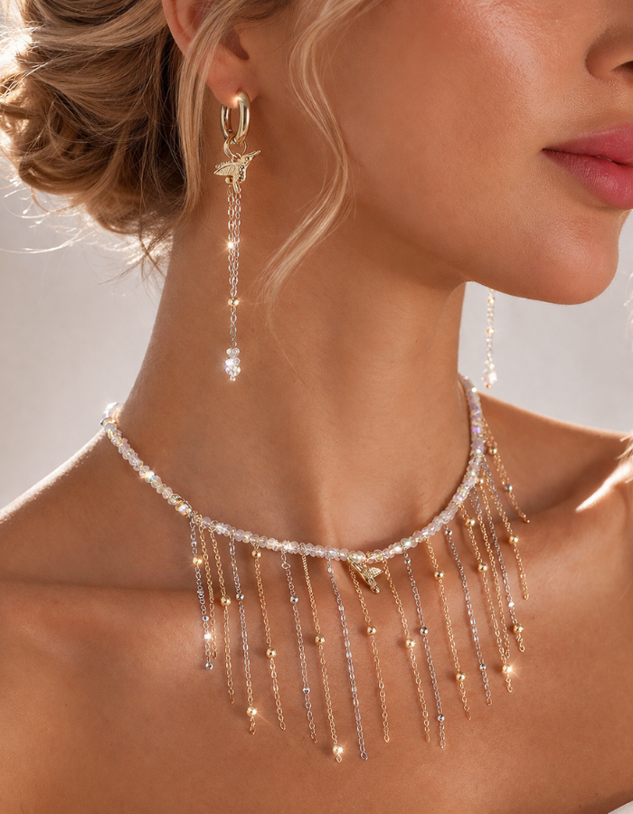 Комплект бижутерии: серьги, чокер, кристалл