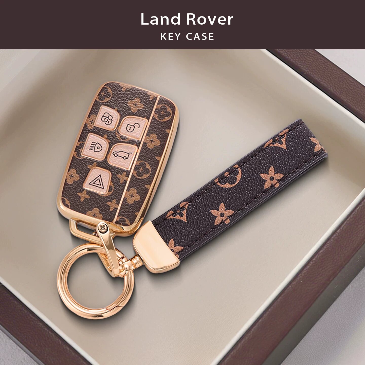 Ключевой держатель Land Rover A Style с цветочным узором и золотой кожаной пряжкой