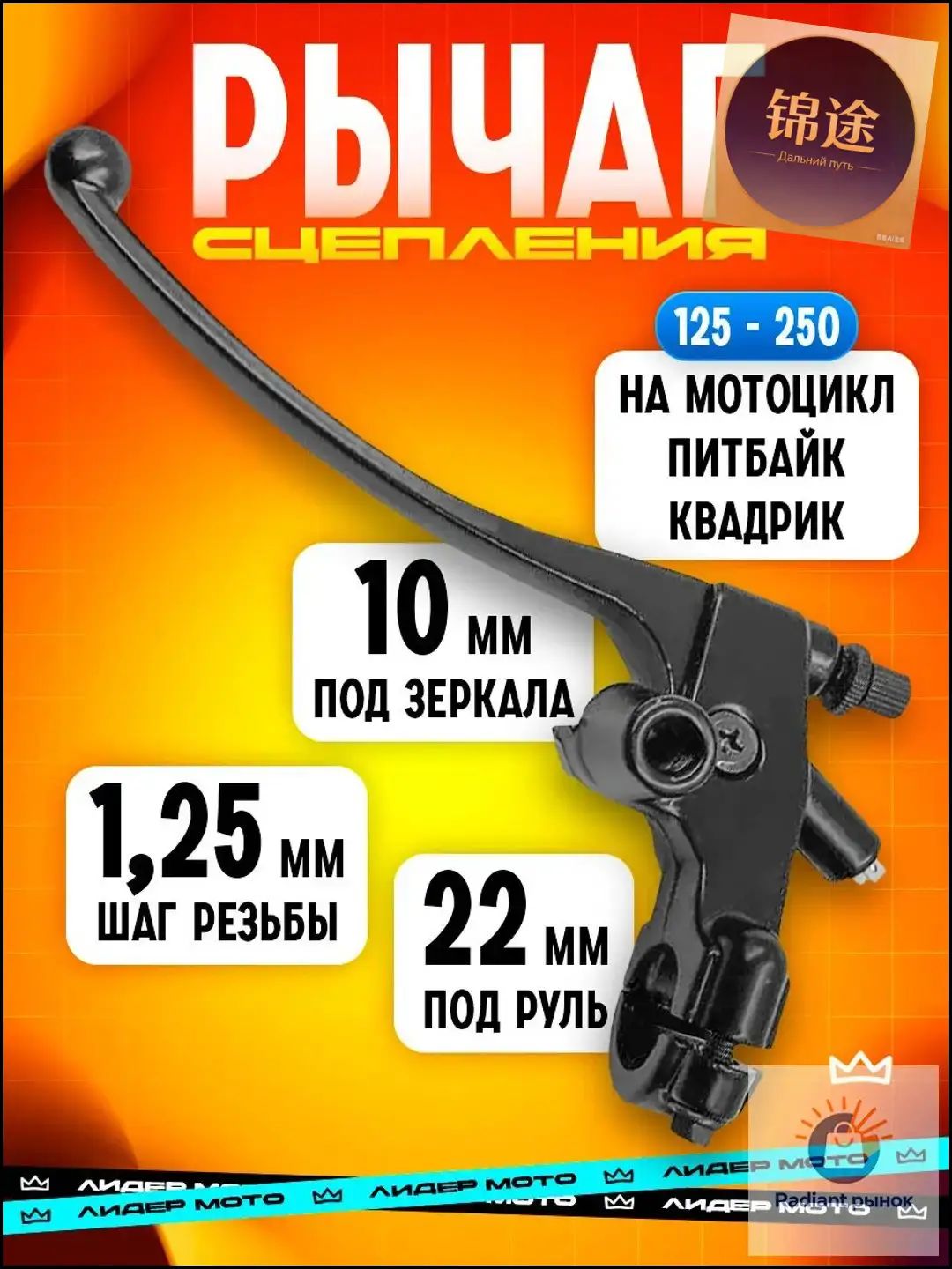 Рычаг сцепления в сборе с креплением на руль 22 мм на мотоцикл ТТР 250 РБ, TTR 250 Rb, GS 200 B