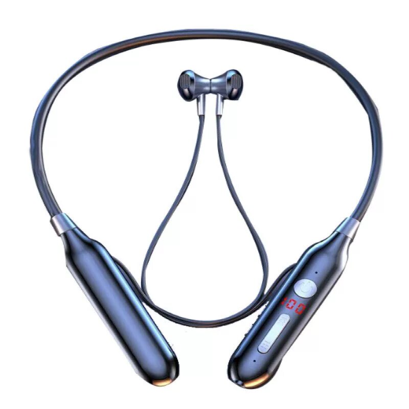 Наушники-нейкбанд беспроводные Bluetooth с цифровым дисплеем, MP3-плеер, несколько звуковых эффектов, 12-часовая