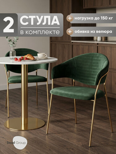 Изображение товара Стул Эвита, вельвет, зеленый(комплект 2 шт), нагрузка до 150 кг