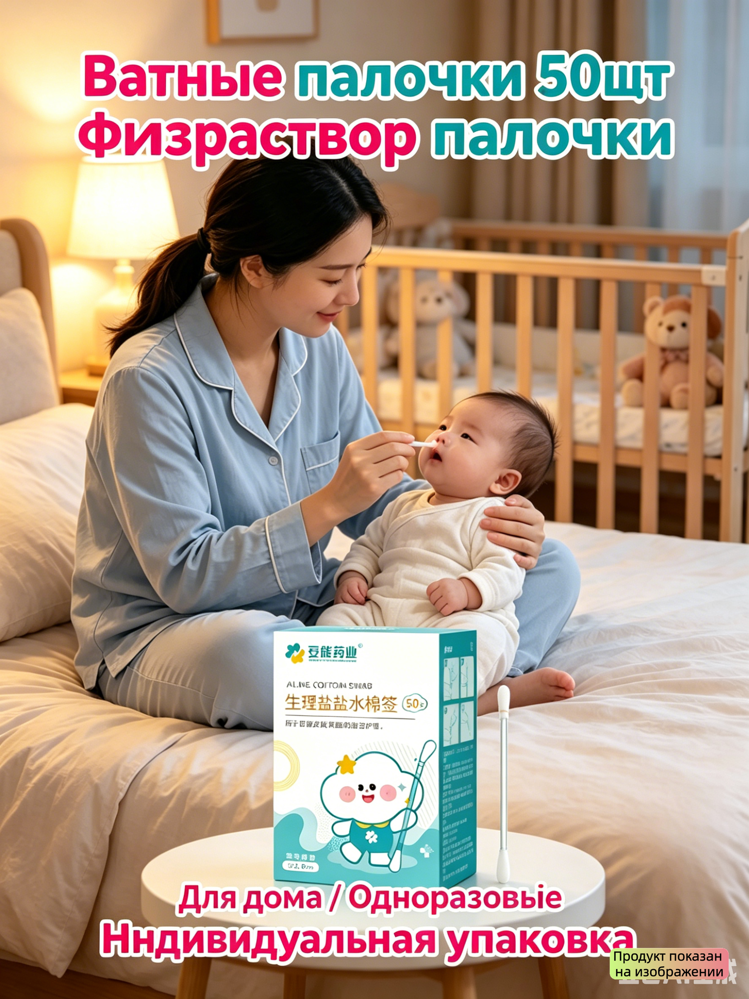Ватные палочки Физраствор, 50 шт, для детей, для очистки пор, в коробке