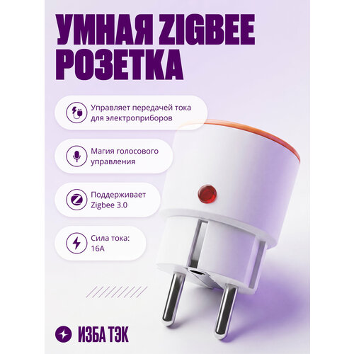 фото Умная розетка zigbee на 16а, с таймером, голосовым управлением и отслеживанием энергопотребления izba tech