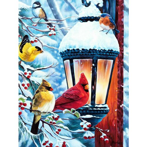 фото Алмазная мозаика на подрамнике 40x50 см. boomboomshop. "птички у фонаря" boomboom shop
