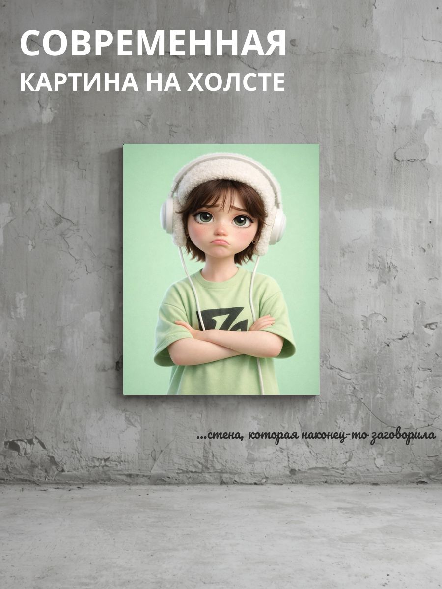 Картина на холсте Портрет человека в наушниках 40x60 см