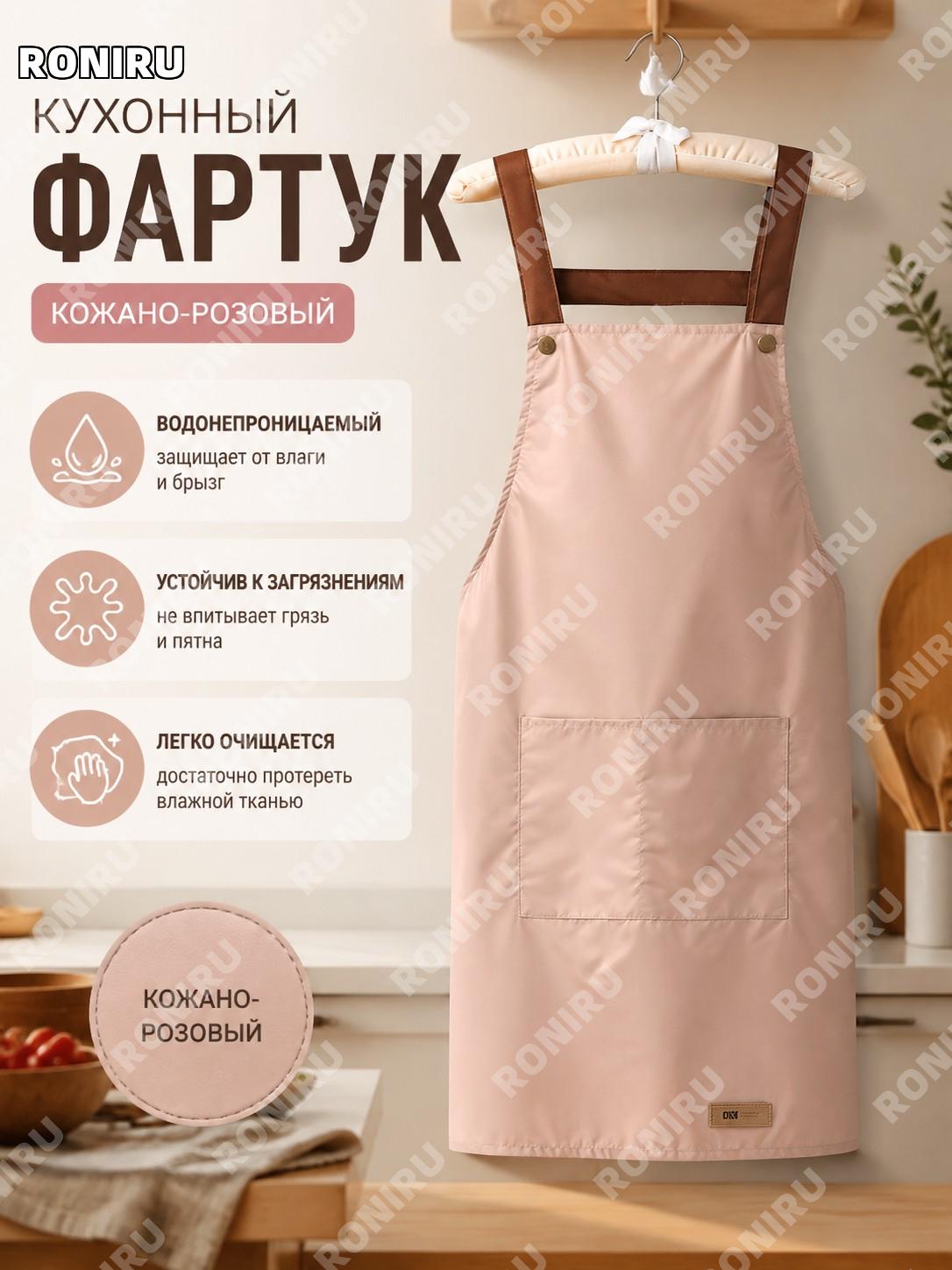 Фартук кухонный PVC розовый для кухни и работы, пудрово-розовый защитный фартук от загрязнений для дома и кафе