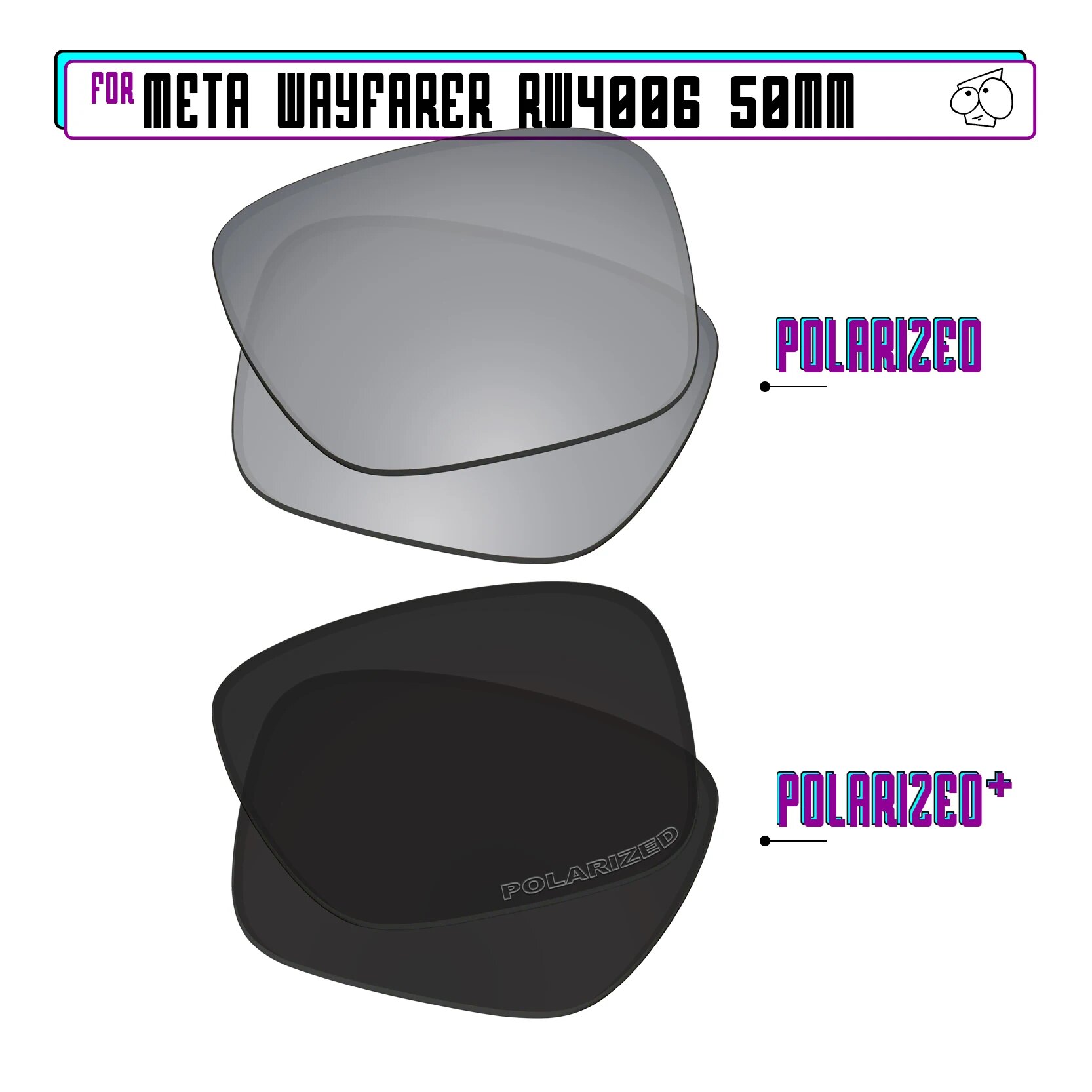 Поляризованные линзы для Ray-Ban Meta Wayfarer RW4006 50mm, BlackP Plus-Silver P, Серый