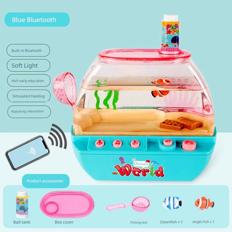 Bluetooth мини-аквариум обучающая игрушка для детей 3-6 лет - Синий цвет, 2 маленькие рыбки с ловушкой и кормушкой