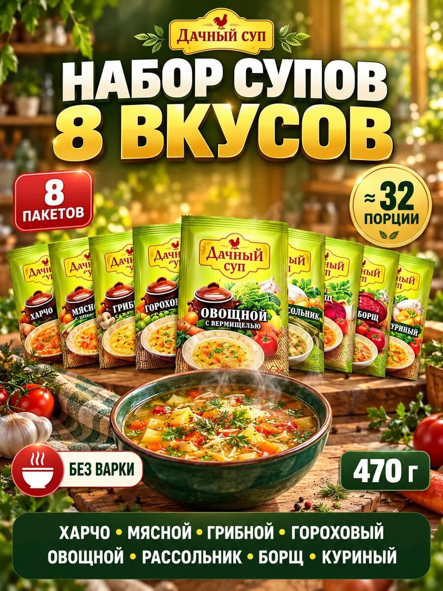 Суп быстрого приготовления набор 8 вкусов 470г — супы быстрого приготовления