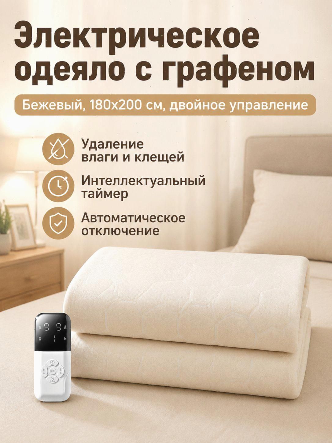 Электропростыня 180x200 см, 170 Вт, Артикул: 5725229271, Цвет: Бежевый