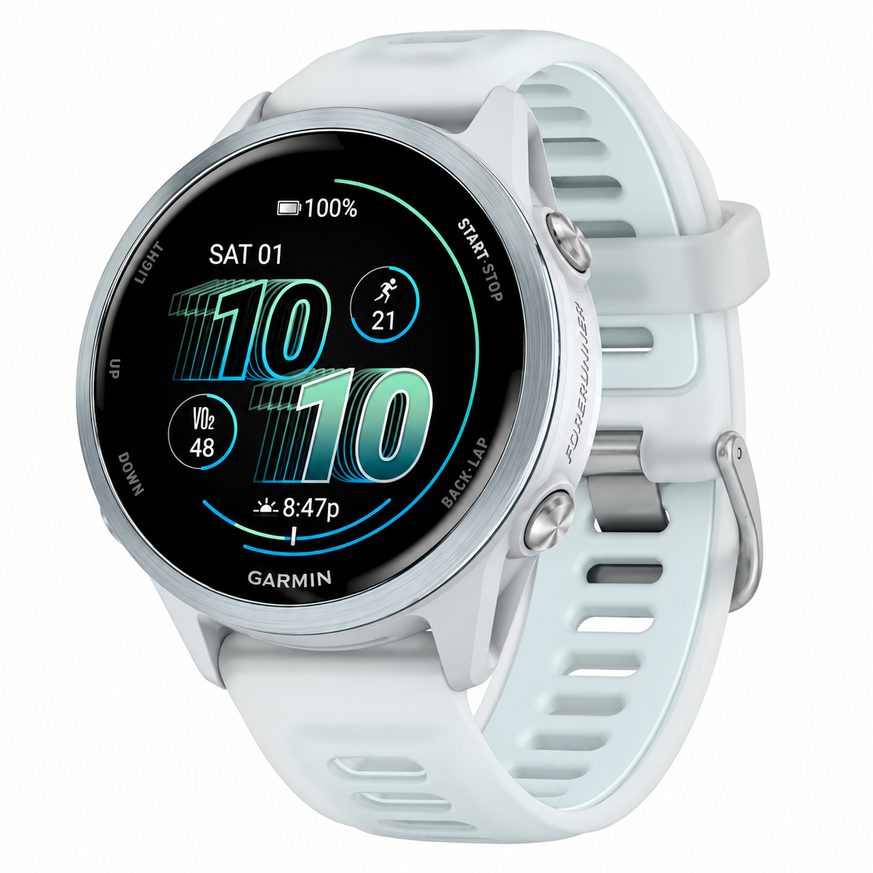 Умные часы Garmin Forerunner 570 для бега, 42 мм, AMOLED 1.2", GPS, Bluetooth-звонки, белый/голубой