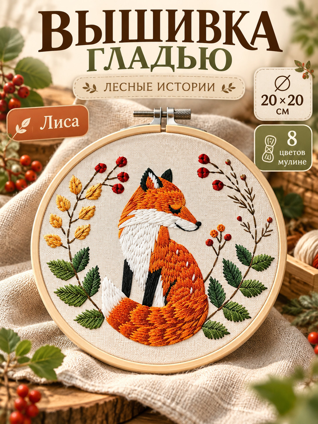 Вышивка гладью «Лесные истории», 20×20