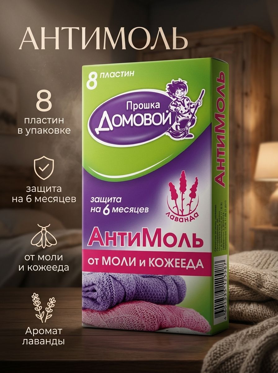 Средство от моли в шкаф, ящик для шубы, шерстянных изделий и др. "Антимоль". Пластины лаванда против моли 8 шт