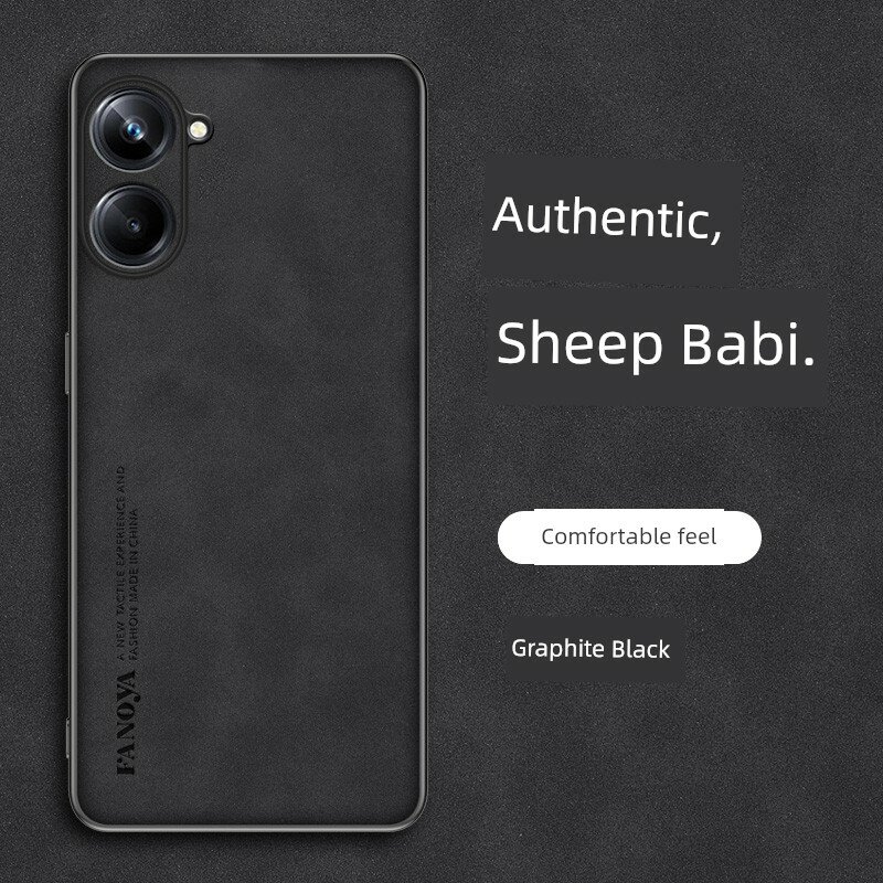 Чехол для Realme 10 с полной защитой из натуральной овечьей кожи, противоударный, цвет графитовый черный для смартфона