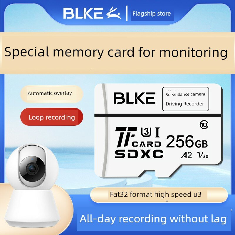 BLKE 256 ГБ Высокоскоростная microSD-карта для систем видеонаблюдения, большой объем памяти, оптимизирована для