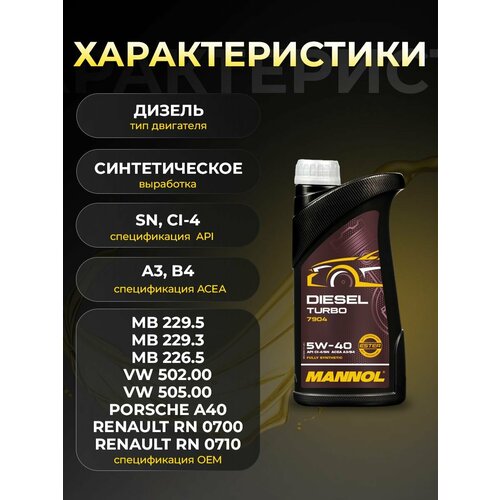фото Синтетическое моторное масло mannol diesel turbo 7904 1 л.