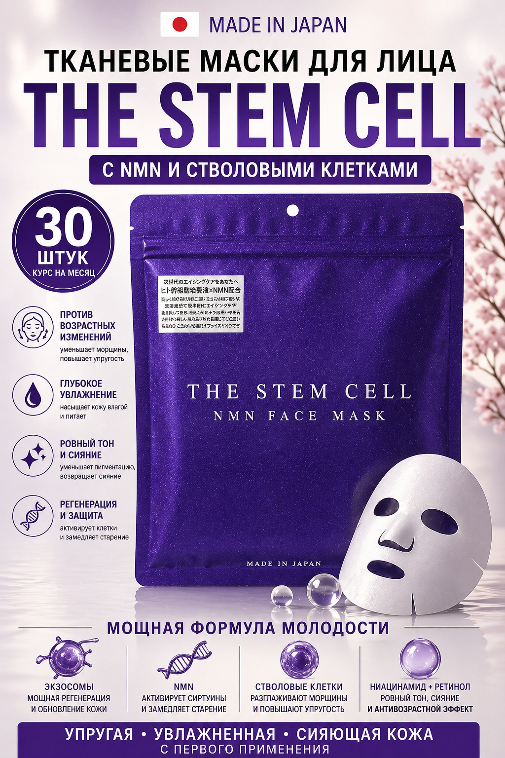Маска для лица тканевая The Stem Cell с NMN и стволовыми клетками 30шт