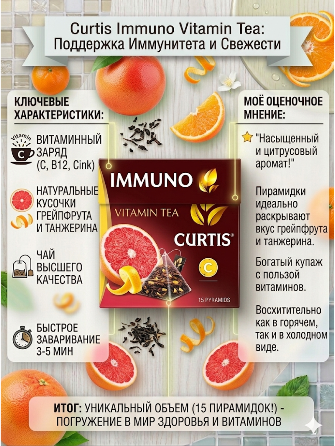 Российский чай CURTIS со вкусами VITAMIN 20 штук, в виде пиромидок