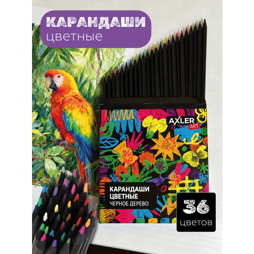 фото Карандаши цветные axler art для школы, для рисования набор 36 цветов мягкие трехгранные aхler