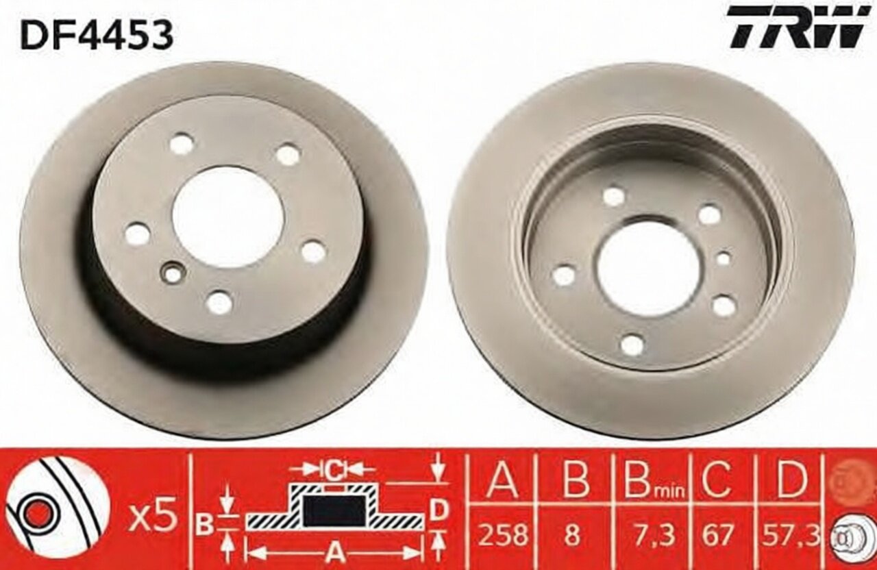 Диск тормозной задний MERCEDES A W169, B W245 DF4453 TRW арт. DF4453
