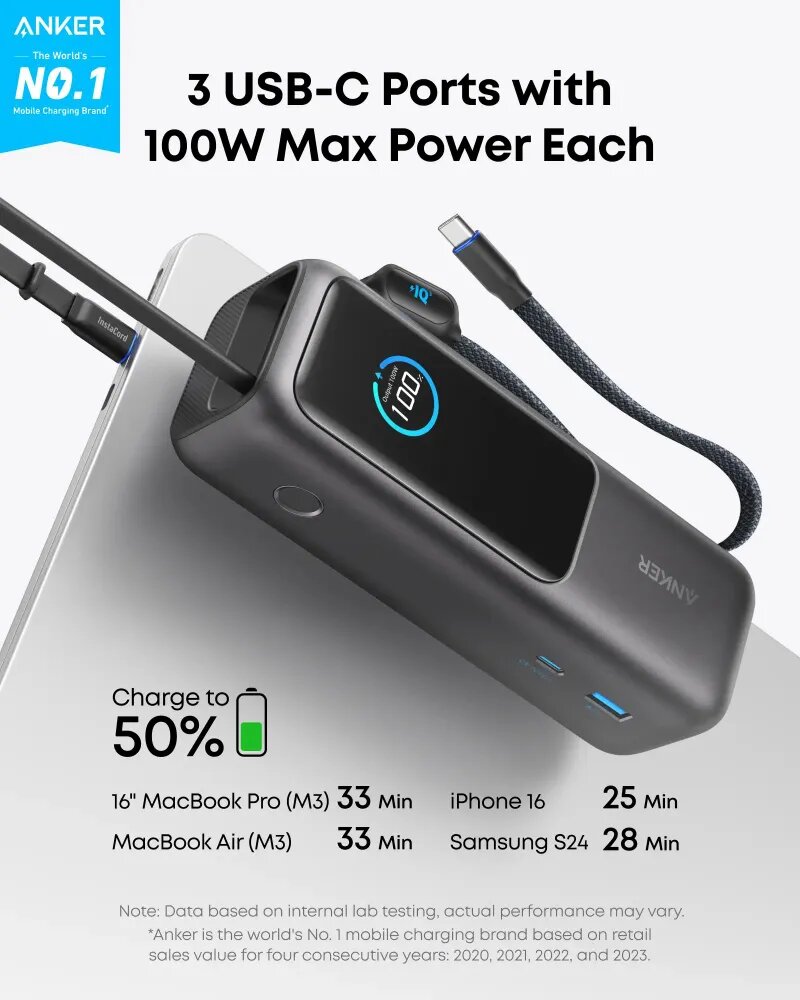 Anker Power Bank 25,000mAh 165W Ultra-Fast Portable Charger for