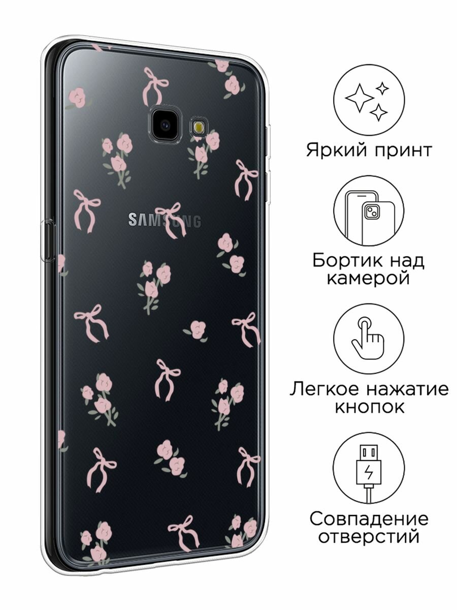 Чехол на Samsung Galaxy J4 Plus 2018 / Самсунг J4 Plus 2018 с принтом "Розы и ленточки", прозрачный — фото 1