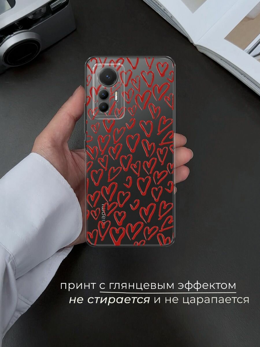 Чехол на Xiaomi 12 Lite / Сяоми 12 Лайт с принтом "Легкие бордовые сердечки" — фото 1