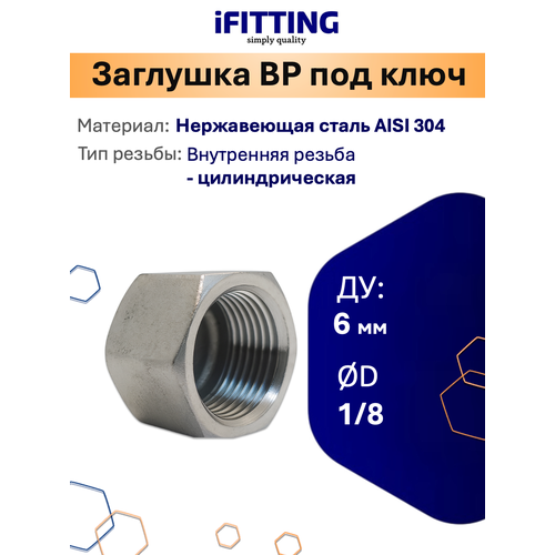 фото Заглушка 1/8 внутренняя резьба нержавеющая под ключ ду 6 aisi 304 ifitting