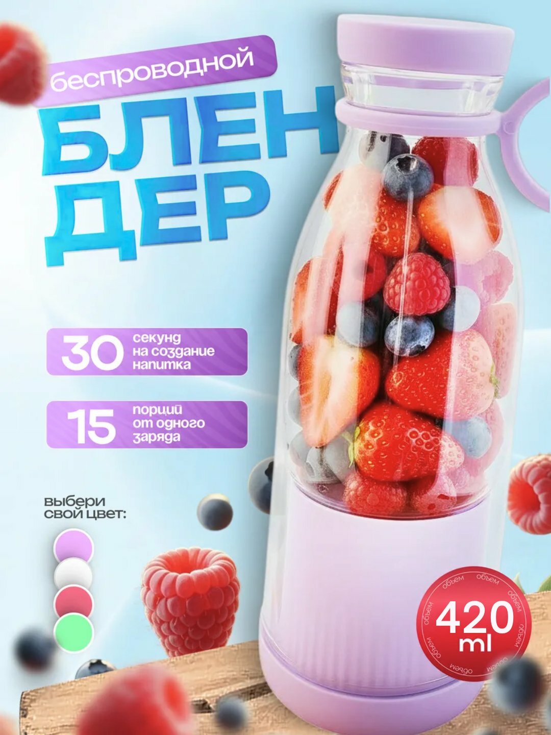 Портативный мини-блендер для смузи и свежевыжатого сока — переносной USB блендер, бутылка-блендер 380 мл