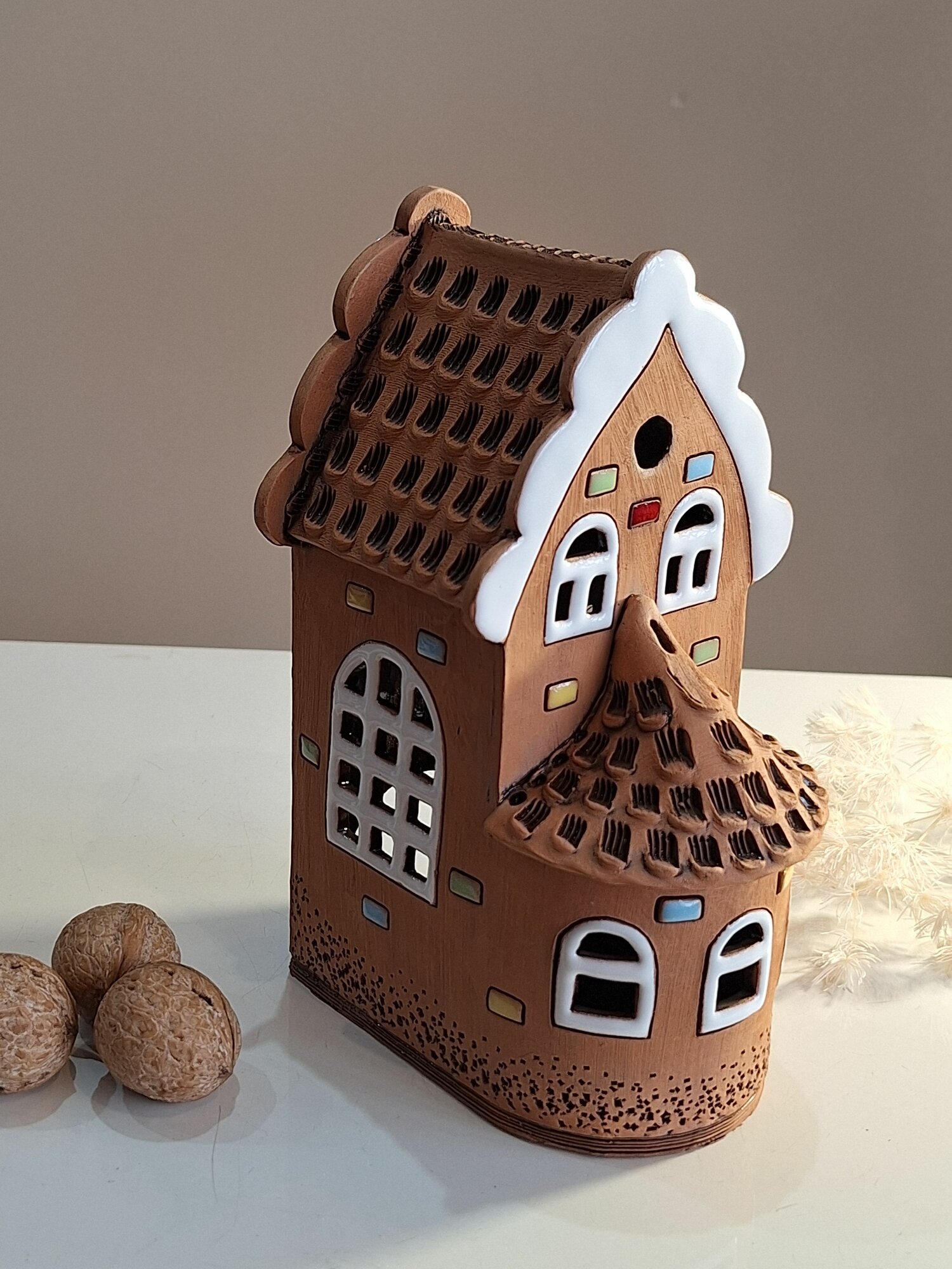 Домик Рождественский подсвечник рождественский декор из глины 18 см.*11 см*6,5 см.