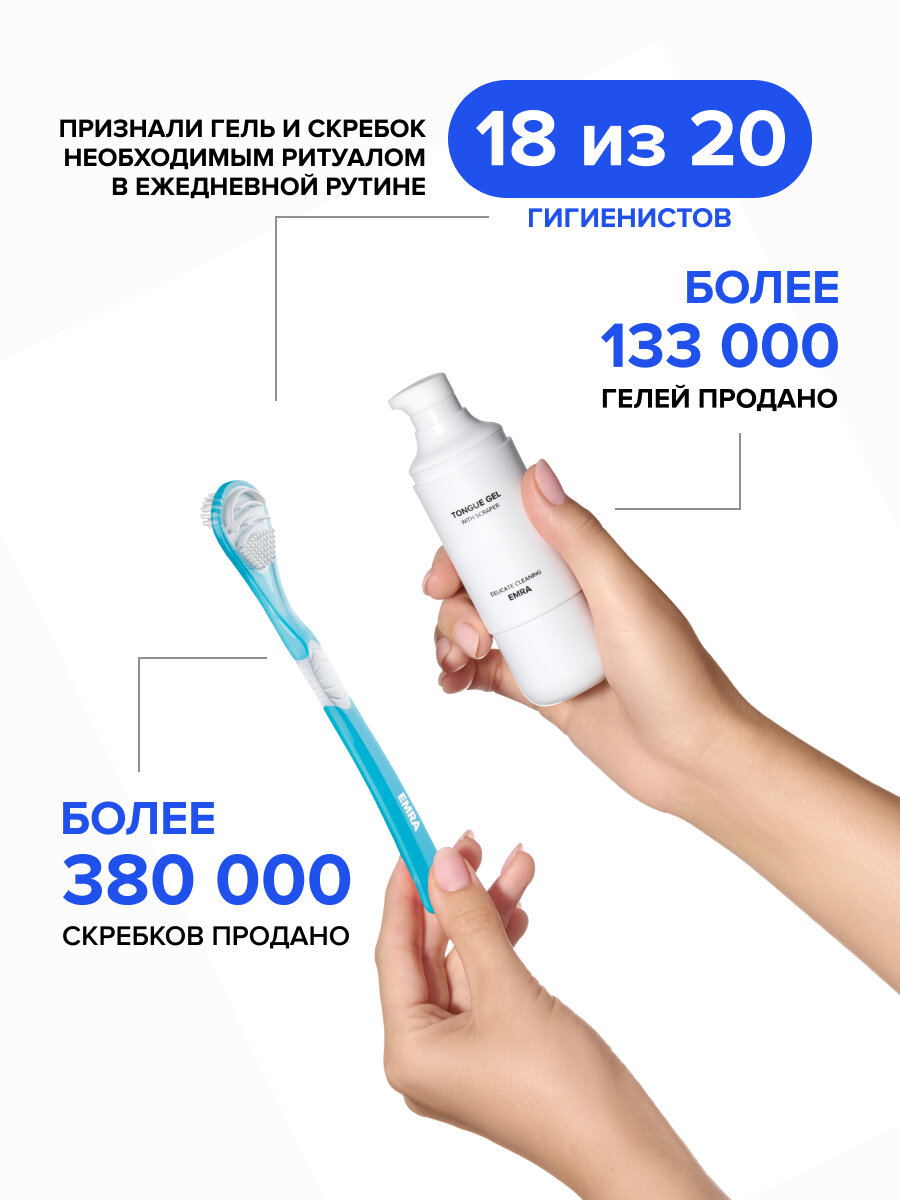 Щетка EMRA Scraper, для чистки языка, нескользящая, средняя жесткость, голубая — фото 1