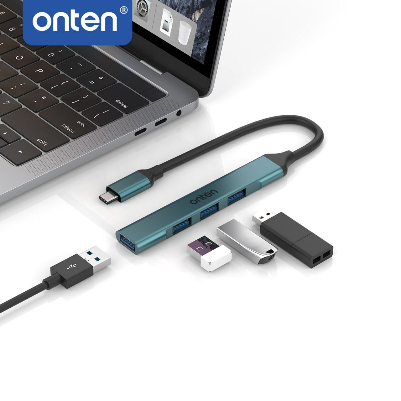 USB-C хаб Onten OTN-9705D — кардридер SD/TF, 3 USB порта, адаптер для ноутбука